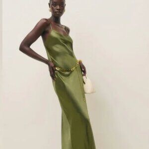 Reformation Parma Silk Maxi Dress Leaf Green